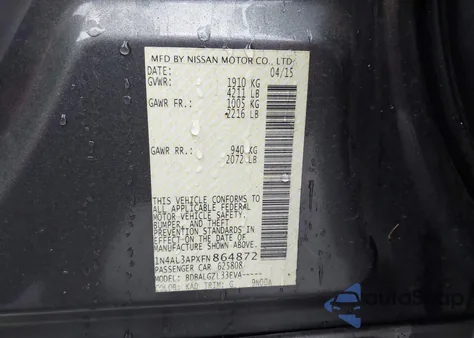 2015 Nissan Altima 2.5 S from USA, damaged, VIN 1N4AL3APXFN864872